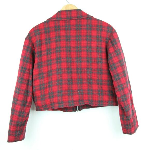Vintage Women's Medium Red Plaid Crop Jacket Cabincore 90s Y2K Punk Academia - Picture 7 of 7